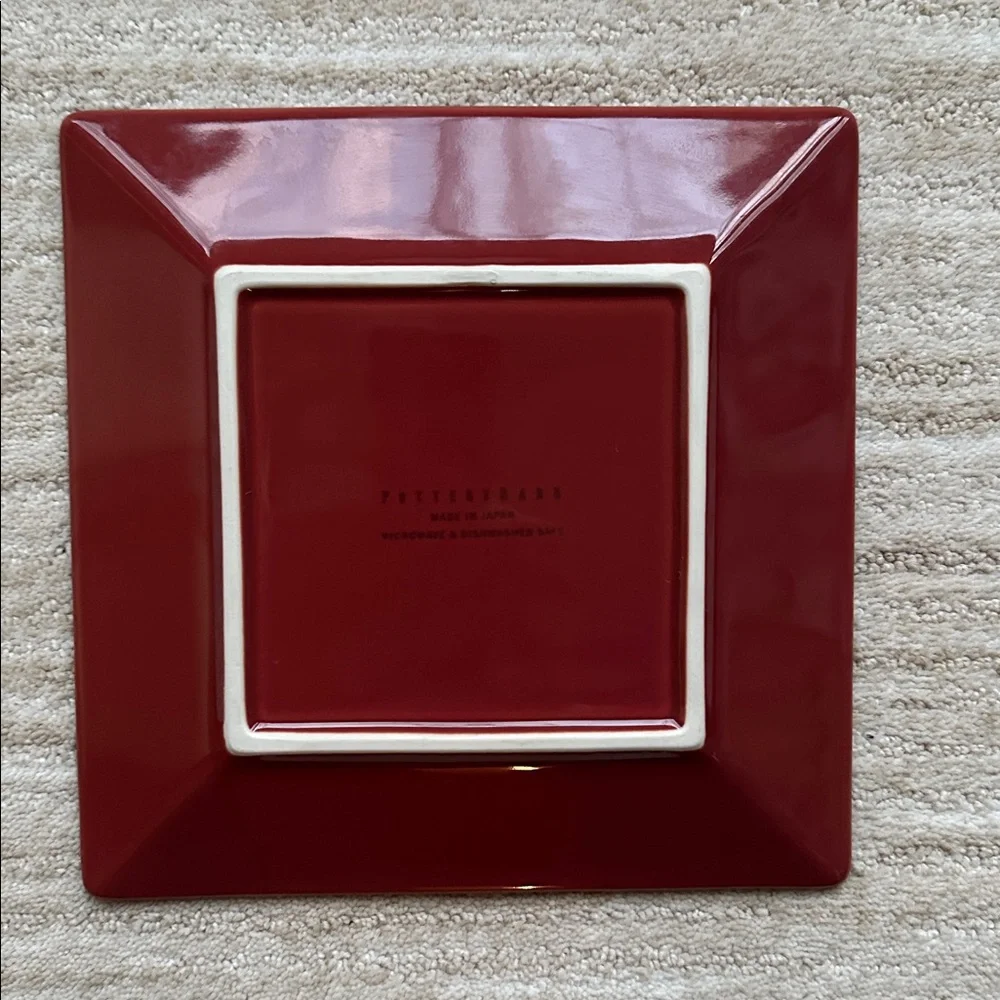 Set of 2 POTTERY BARN CHINA Salad Appetizer Plates Asian Square Paprika (Red) 8”